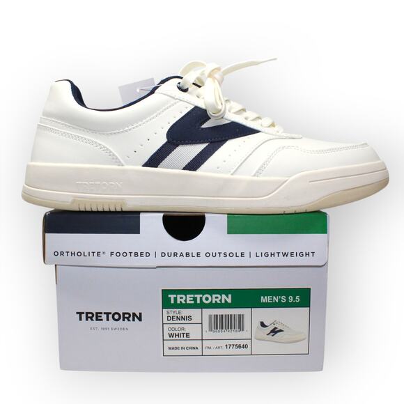 NEW Men 9.5 TRETORN Dennis Tennis Court Shoe Sneaker White~Navy - Picture 1 of 13